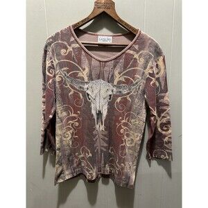 Cactus Bay Western Shirt Womens Size Med Cowgirl Boho Southwest Bejeweled EUC